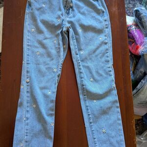 PacSun Light Blue Straight Leg Jeans with White Embroidery
